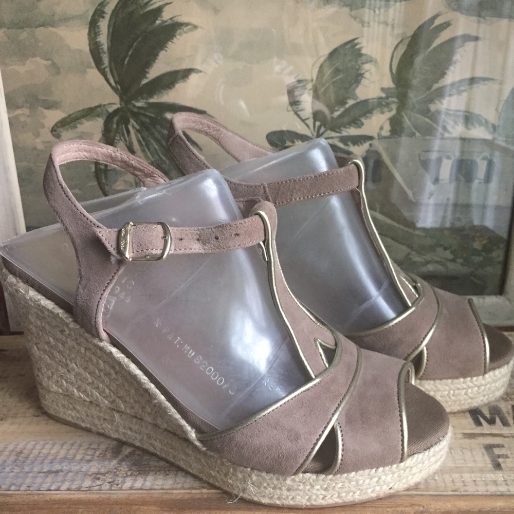 Toni Pons mocha brown suede & jute wedge sandals 6